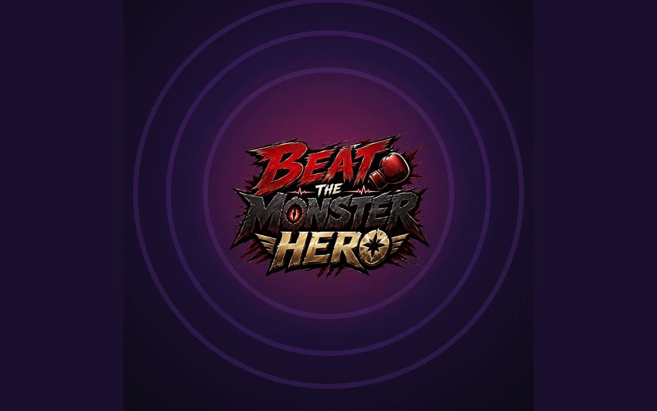Logotipo de Beat the Monster Hero sobre fondo morado