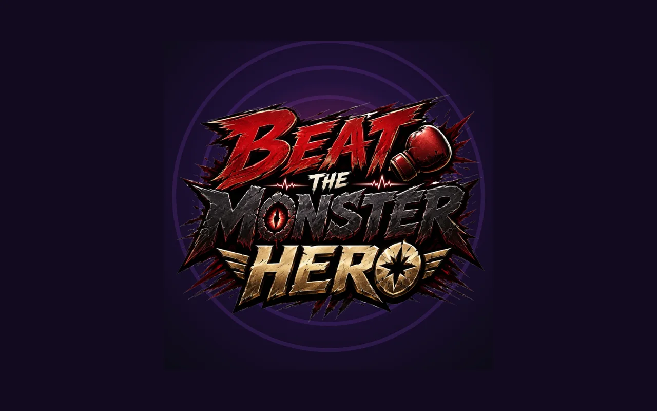 Logotipo de Beat the Monster Hero sobre fondo morado — 1